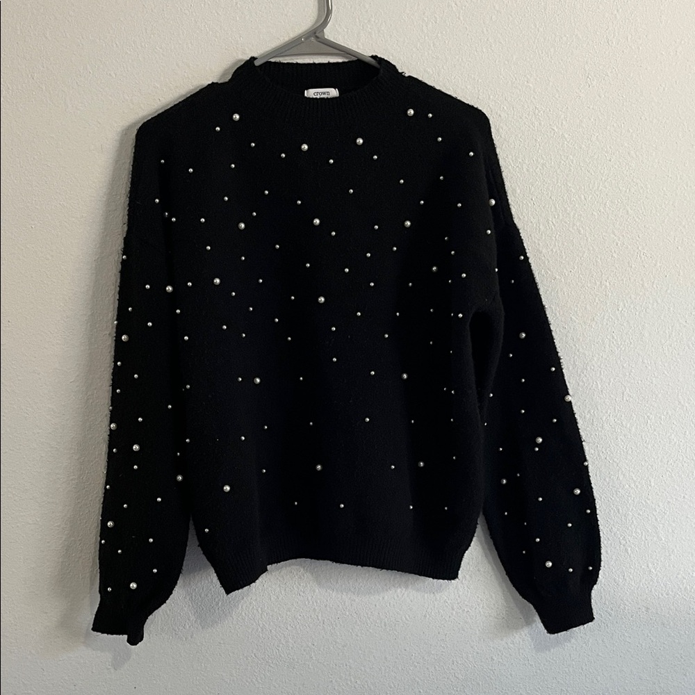 Crown & Ivy Black Sweater with Pearl Details